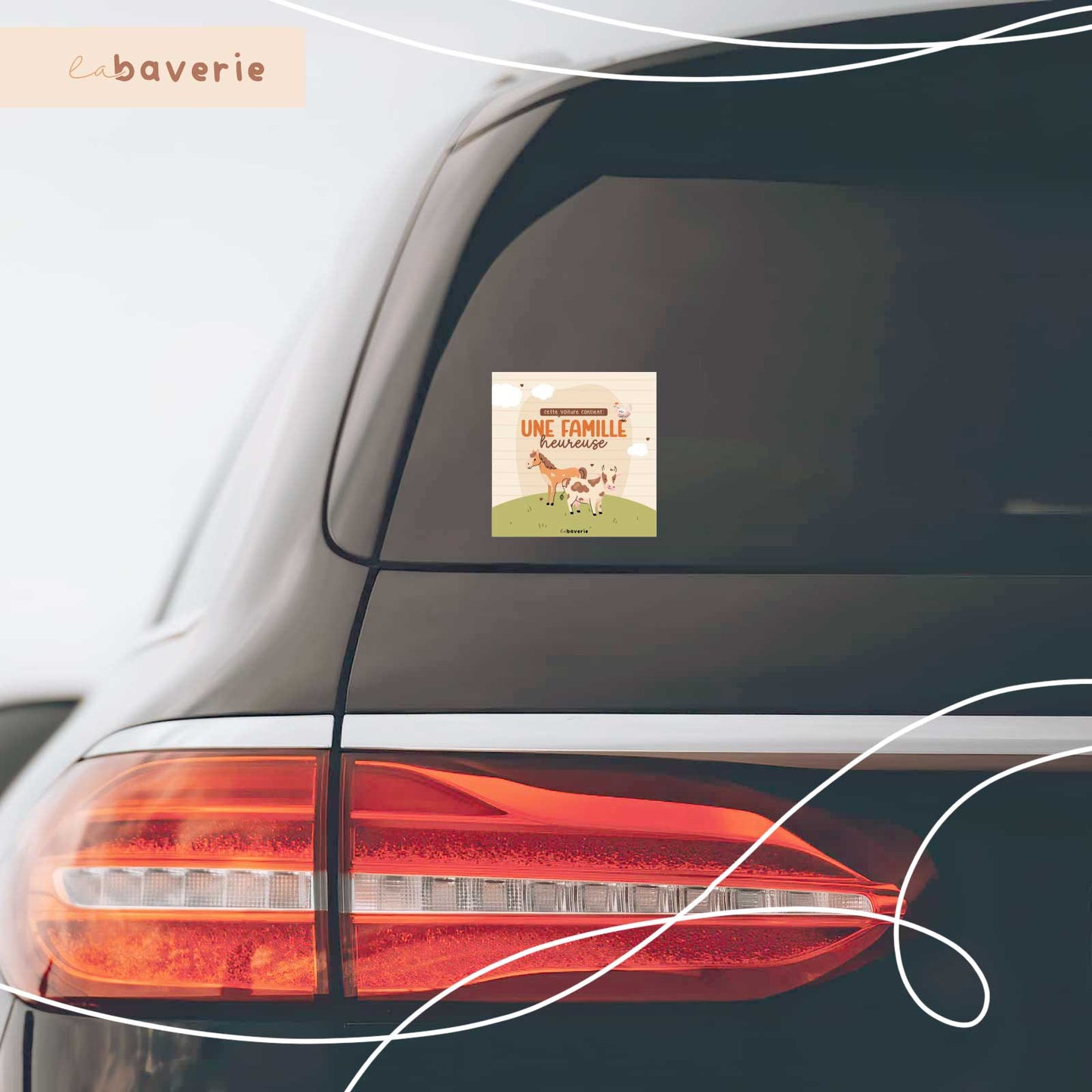 Autocollant voiture « Cette voiture contient : Une famille heureuse »