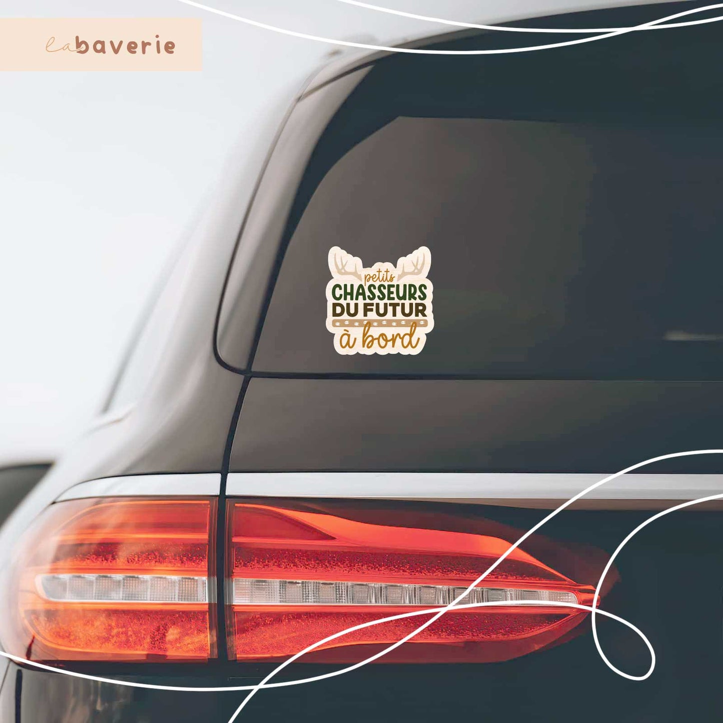 Autocollant voiture « Petits chasseurs du futur à bord »