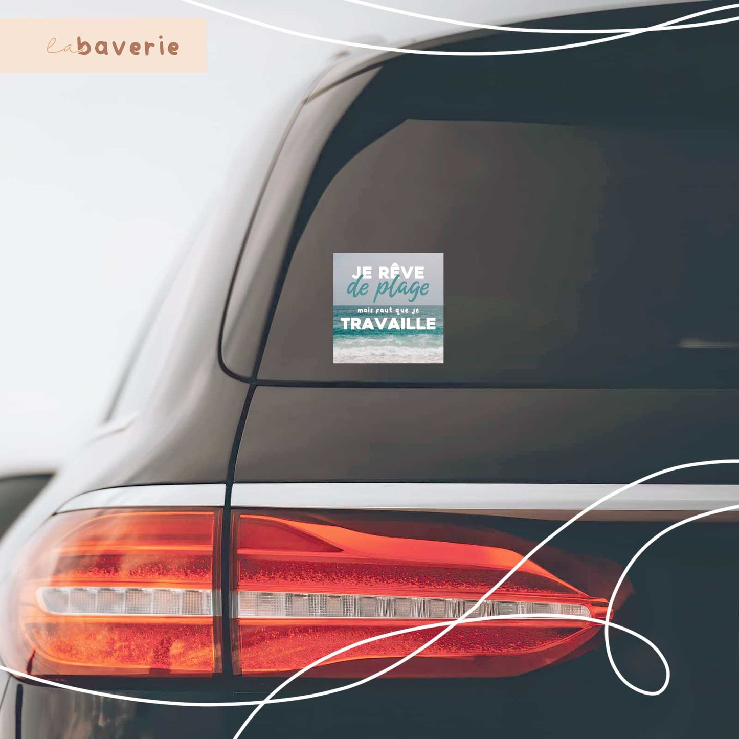 Autocollant voiture « Je rêve de plage »